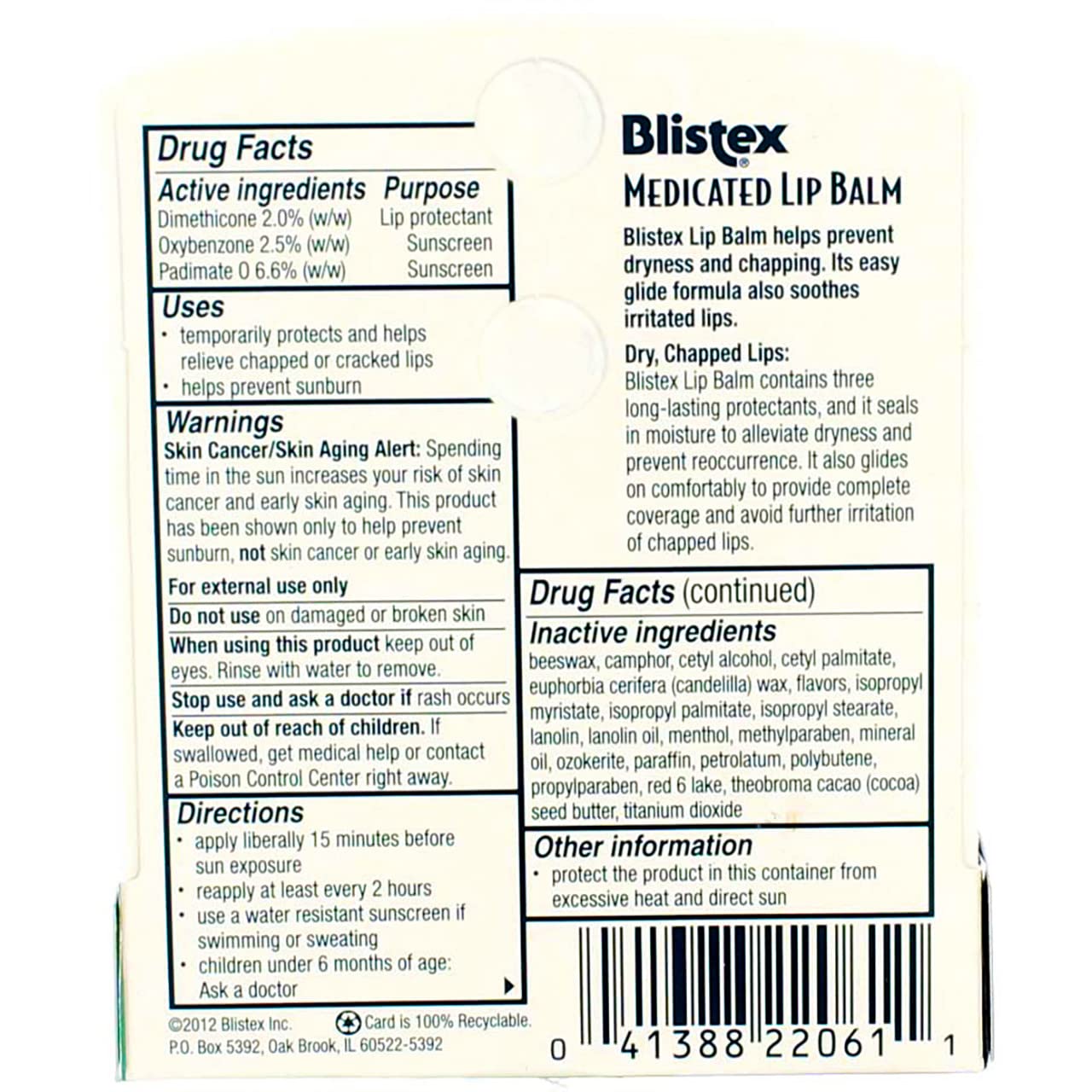 Blistex Medicated Lip Balm SPF 15 0.15 oz (Pack of 11)