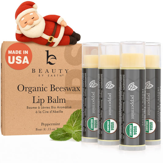 USDA Organic Peppermint Lip Balm - USA Made with Natural Ingredients, Stocking Stuffers for Women & Men, Lip Moisturizer Chapstick for Dry Lips, Small