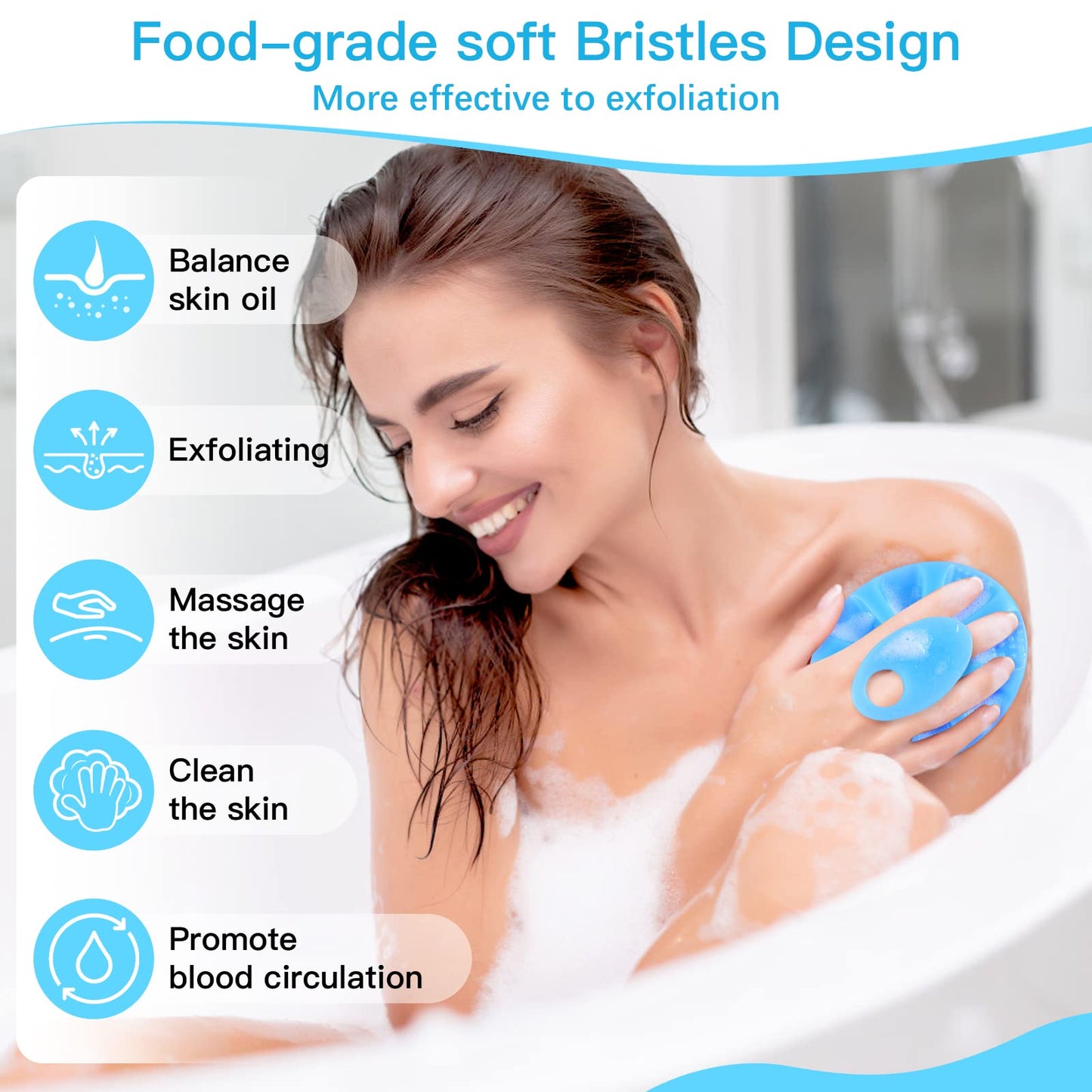 INNERNEED Food-Grade Soft Silicone Body Cleansing Brush Shower Scrubber, Gentle Exfoliating and Massage for All Kinds of Skin (Blue)