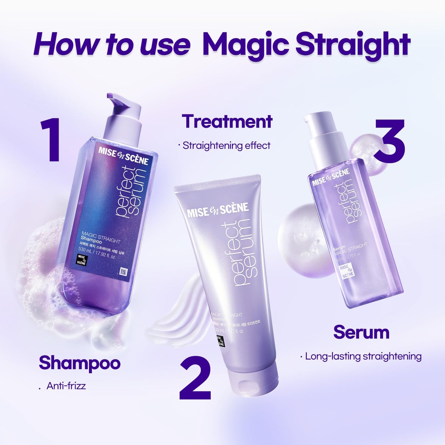 Mise En Scene Magic Straight Perfect Serum - Anti Frizz Hair Straightening Serum with heat protectant for straightener, hair tamer oil, Coconut Oil Beauty and Personal Care Mise En Scene