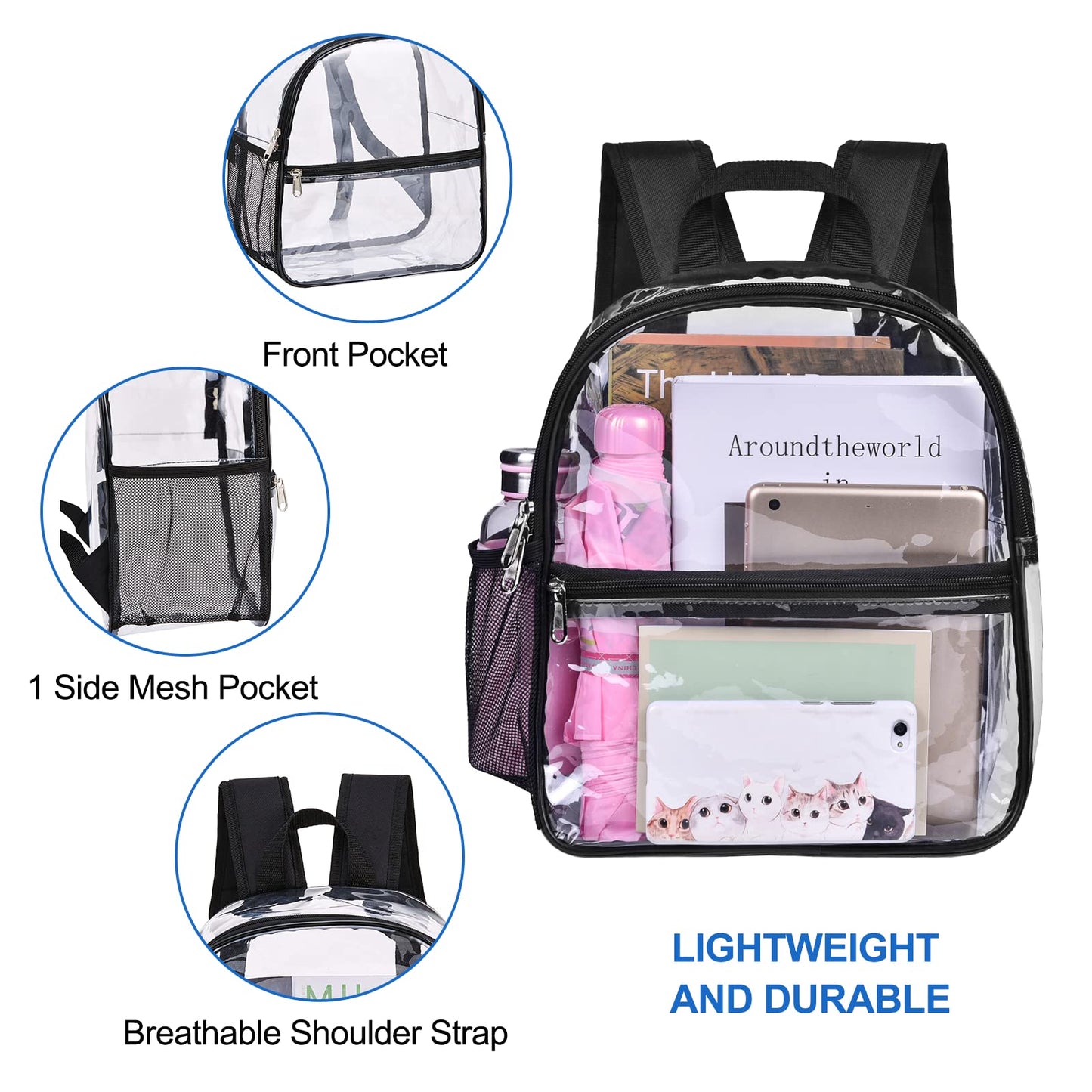 USPECLARE Clear Backpack for Stadium Approved 12×6×12, Water proof Clear Bag for Stadium Events and Concert Work Sport Event