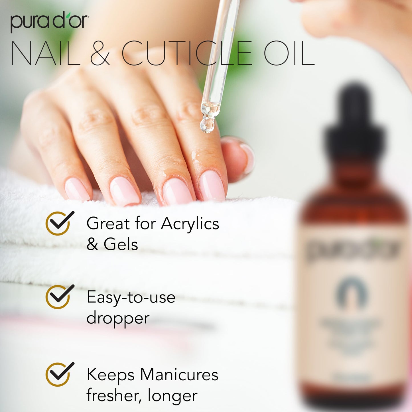 PURA D'OR 4 Oz Nail and Cuticle Oil - Nourishing Treatment with Dropper - Natural Blend Enriched with Biotin, Vitamin E, Milk for Nail Growth, Healthy
