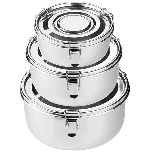 3 Pcs Premium Stainless Steel Food Storage Containers 304 Grade The Original Leak-Proof, Airtight, Smell-Proof - Perfect For Camping Trips, Lunches…