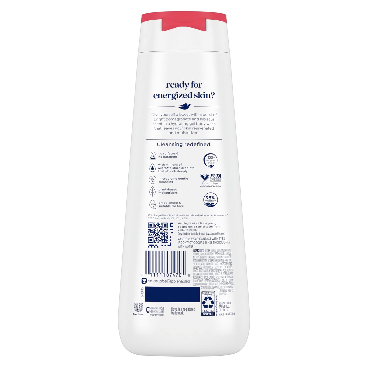Dove Body Wash Rejuvenate Pomegranate & Hibiscus for 24hr Lotion-Soft Skin Moisturizing Skin Cleanser with No Sulfates No Parabens 20 oz