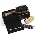 NORSEWOOD Boar Bristle Brush for Shine and Texture - Stiff Bristles for Medium Hair/Beards, Cleaning Brush Included