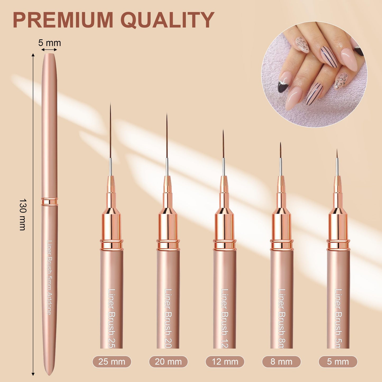 Artdone Metallic Nail Art Pens, Liner Brushes Set, 5PCS Gold Nail Tools Beauty and Personal Care Artdone