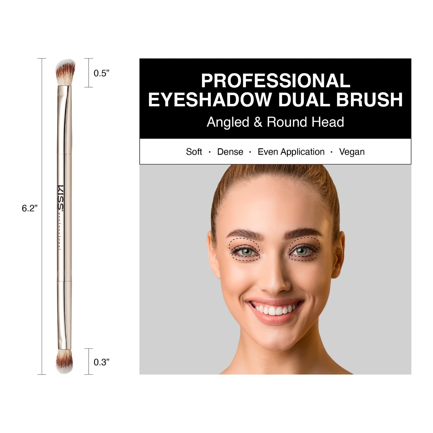 KISS NEW YORK Professional Dual Ended Eyeshadow Brush, Angled & Large Brush for Precise Shaping, Smudging Eyeshadow Application, Blending & Set Target