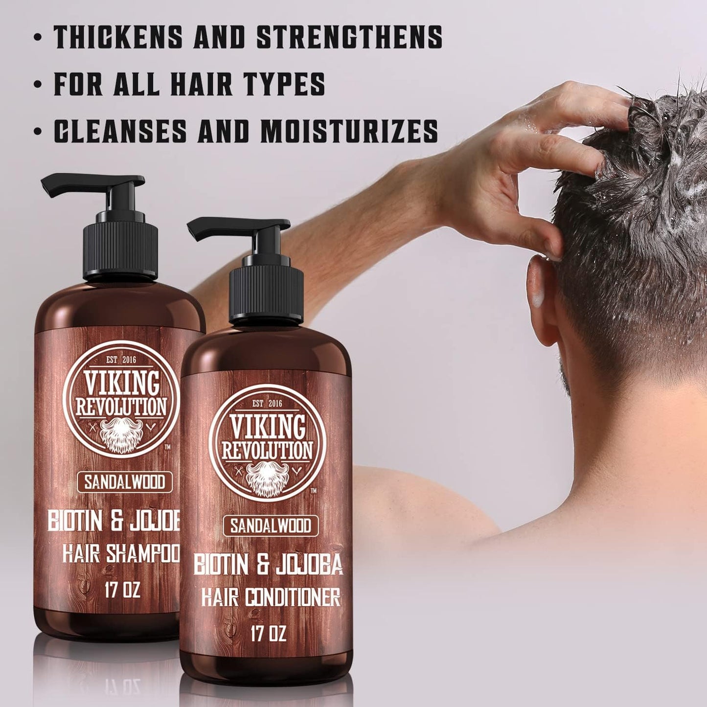 Viking Revolution Sandalwood Shampoo and Conditioner Set with Biotin and Jojoba Oil - Natural Hair Shampoo and Hair Conditioner for Men with Vitamin
