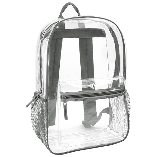 Clear Backpack Heavy Duty Transparent Bookbag for Kids, Boys, Girls, School, Travel, Stadium Approved (Grey)