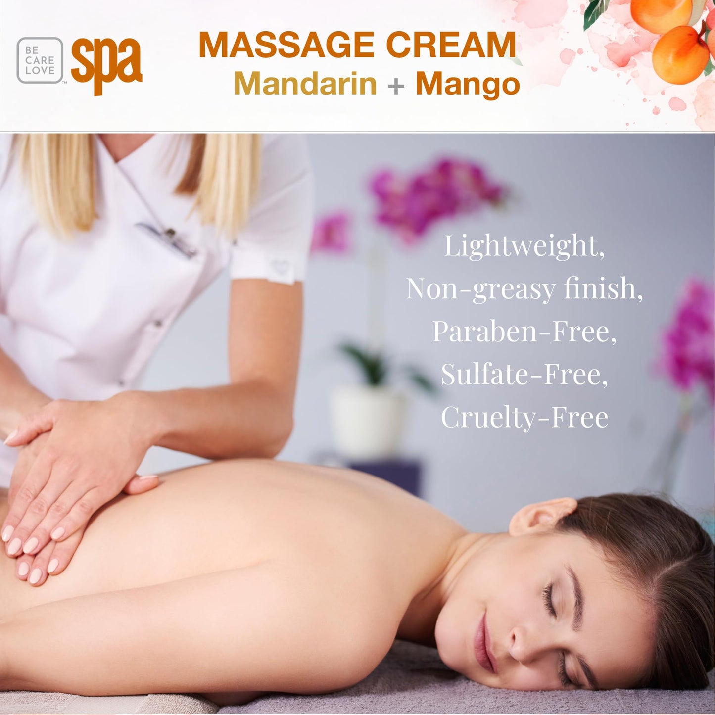BCL SPA Massage Cream organic Mandarin + Mango body lotion with shea butter, aloe vera, peppermint, argan and jojoba oils, body cream to invigorate