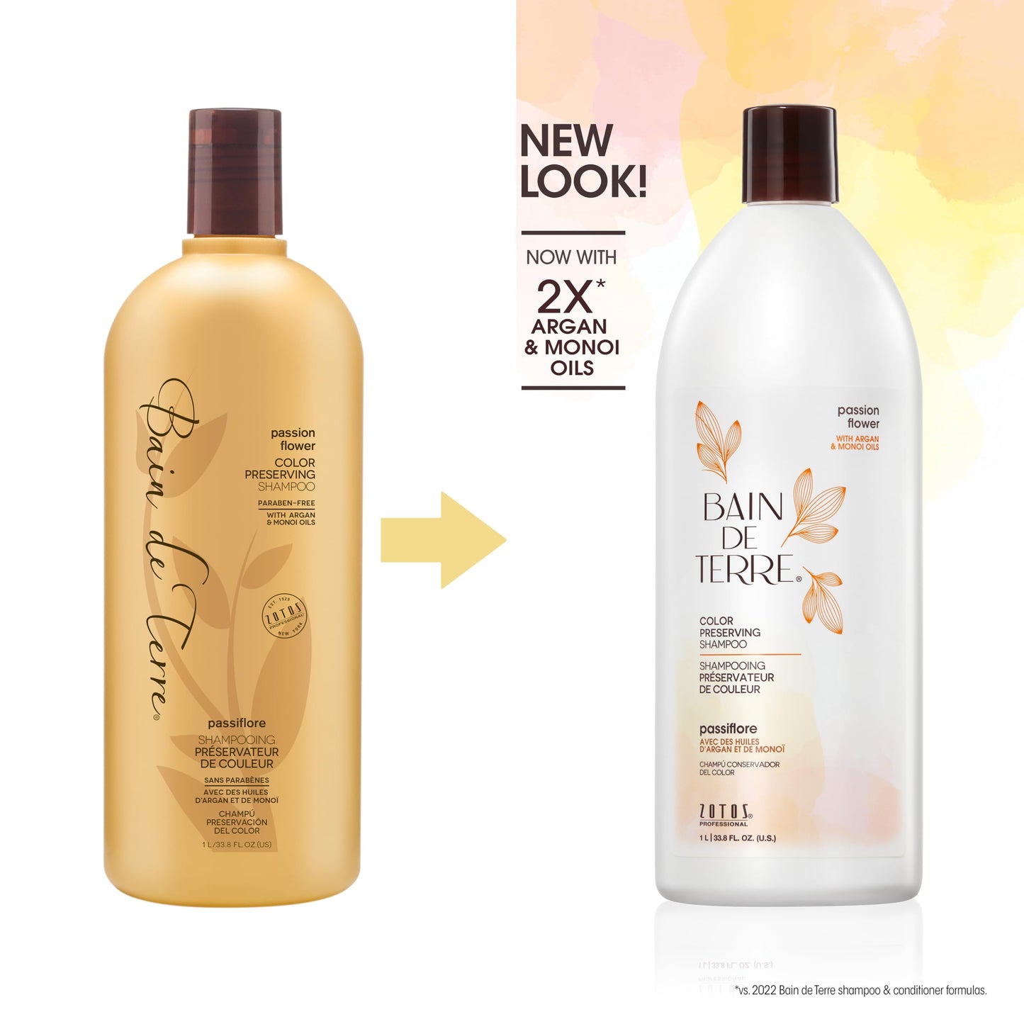 Bain de Terre Passion Flower Color Preserving Shampoo, for Vibrant Color & Protection from Fading, with Argan & Monoi Oils, Paraben-free, Vegan, 33.8