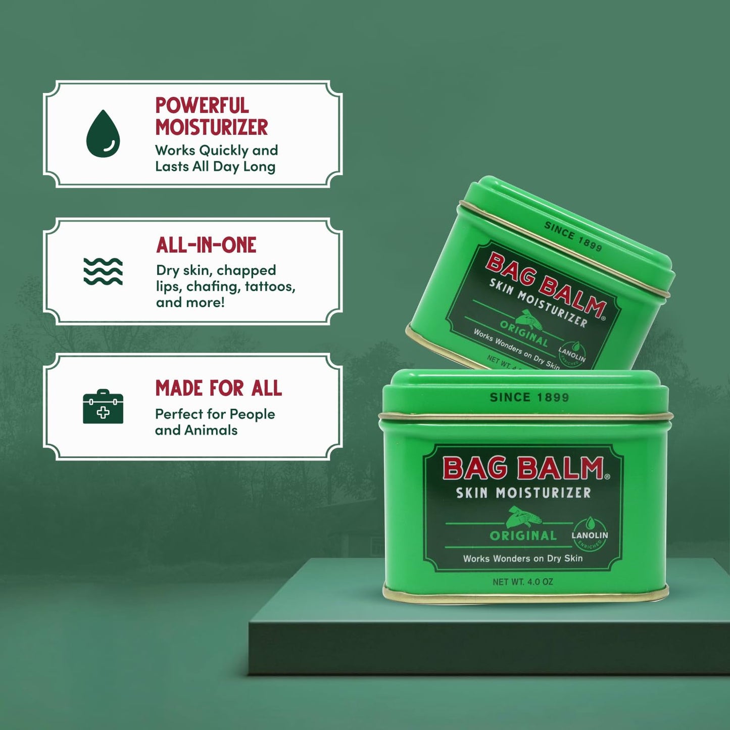 Bag Balm Vermont's Original Skin Moisturizer - Full Body Hydrating Skin Care: Dry Hands, Lips, Face, Feet & More - Unscented, Cruelty & Paraben Free