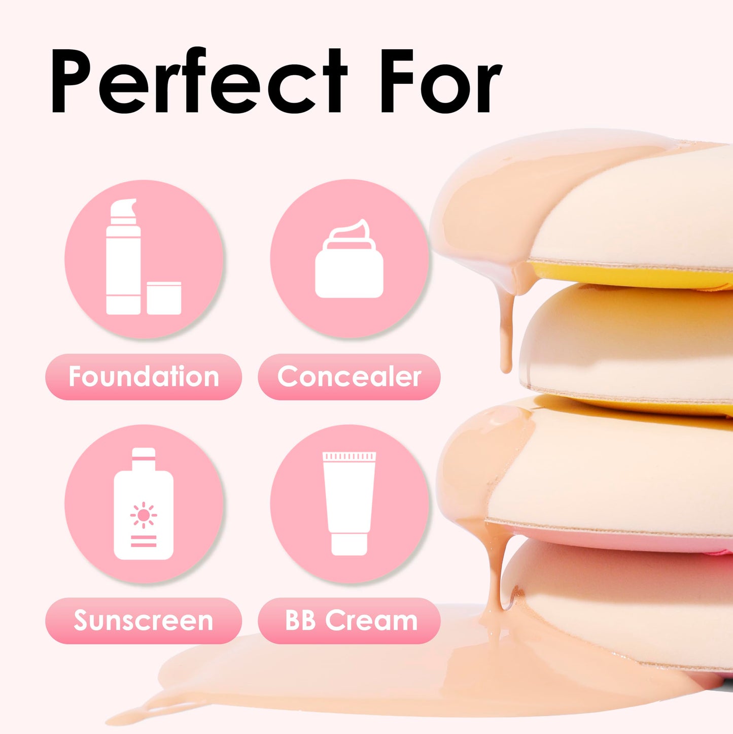COOL-ANGLE 5Pcs Pink Makeup Sponge For Foundation Concealer And Powder, latex free Blender Sponge For Natural And Easy Makeup Soft Long-lasting Beauty and Personal Care COOL-ANGLE