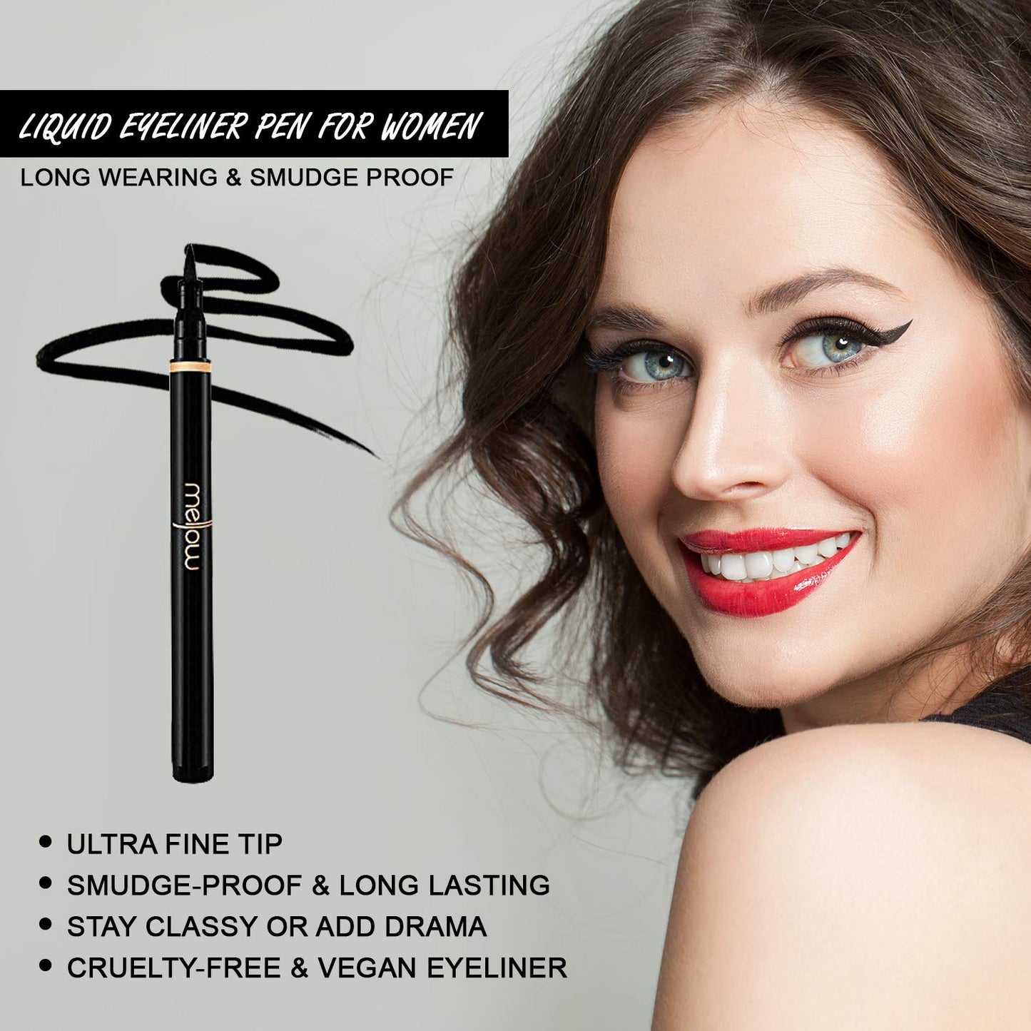 Liquid Eyeliner Pen - Long Wearing & Smudge Proof Precision Eye Liner Pencil Tool with Super Slim Fine Point for Perfect Eye Makeup - Quick Drying