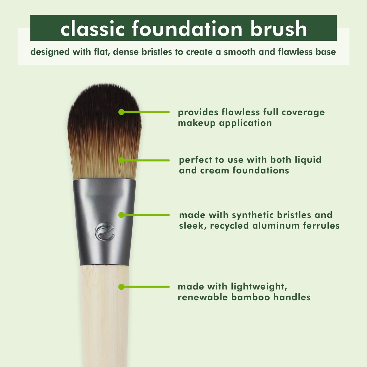 EcoTools Classic Foundation Face Brush, For Liquid, & Cream Foundation, Flat Foundation Brush, Makeup Brush For Natural Makeup, Buildable Coverage