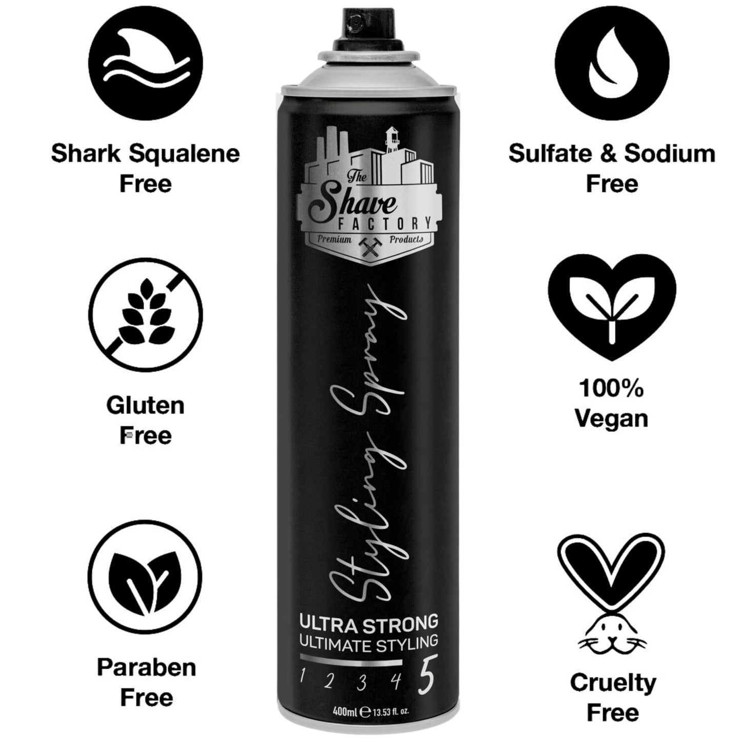 the shave factory Ultra Strong Styling Spray: Long-lasting Hold, Perfect Control and Impeccable Style 400ml 13.52 fl oz. (Regular)