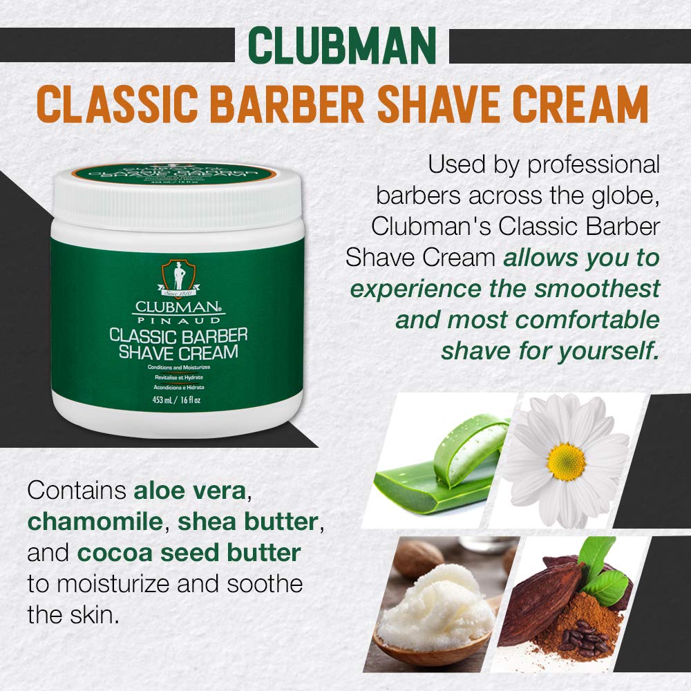 Clubman Pinaud Classic Barber Shave Cream, Moisturizing and Conditioning for Smooth Shave, Professional Quality for All Beard Types, 16 fl oz, 1-pack