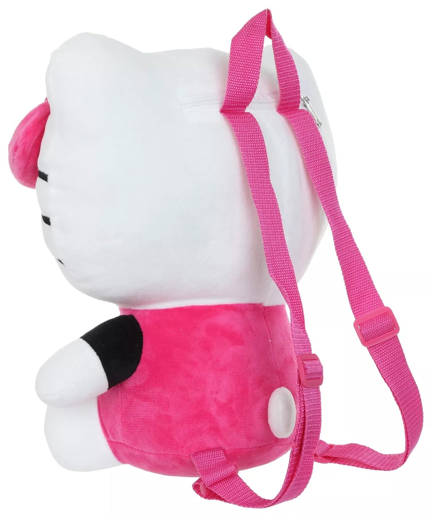 Hello Kitty Plush Backpack with Zipper Compartment, Pink Overalls & Bow