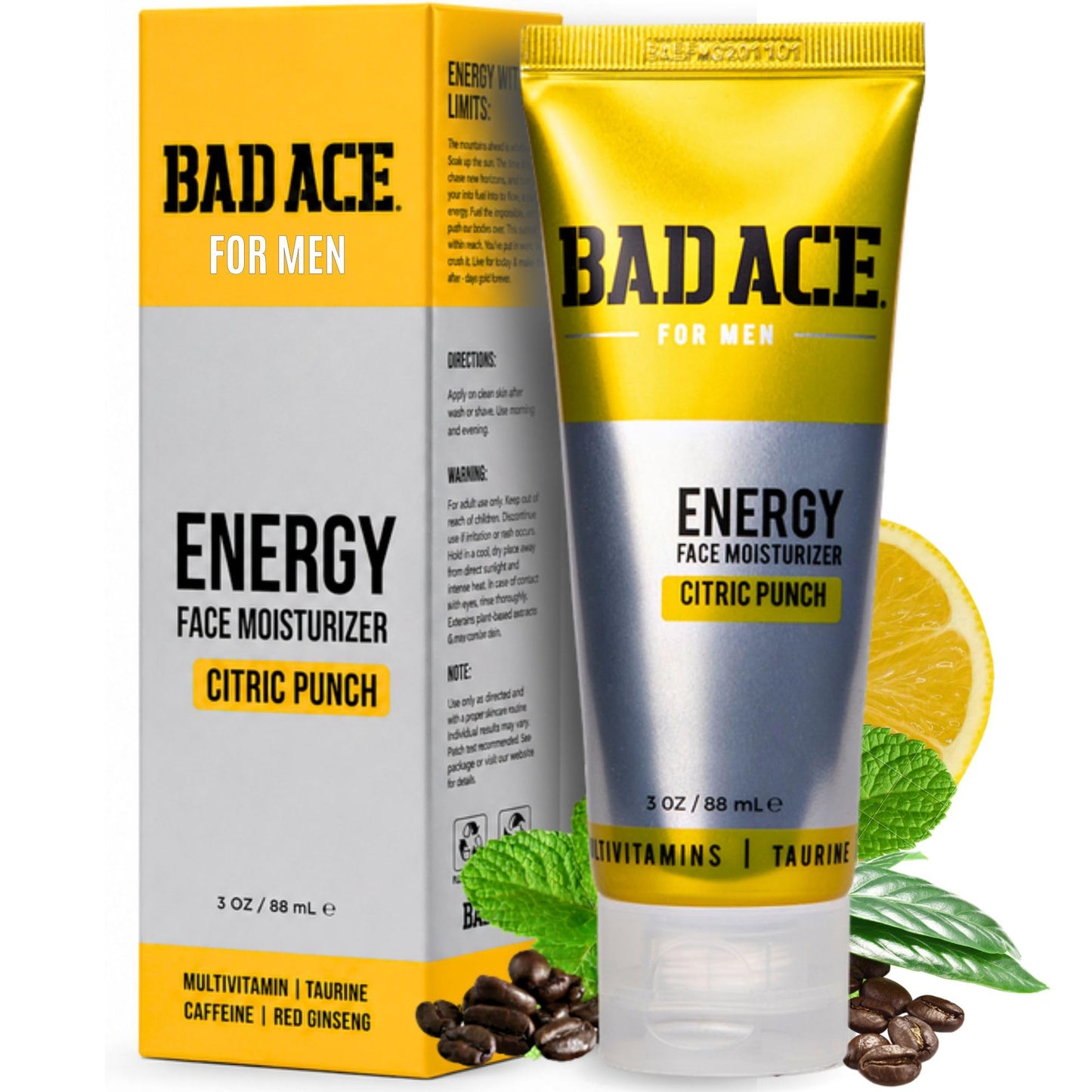 BAD ACE Energy Daily Moisturizer for Men, Korean Skin Care Hydrating Facial Cream - Multi-Vitamin Men's Face Moisturizer for Dry and Acne-Prone Skin