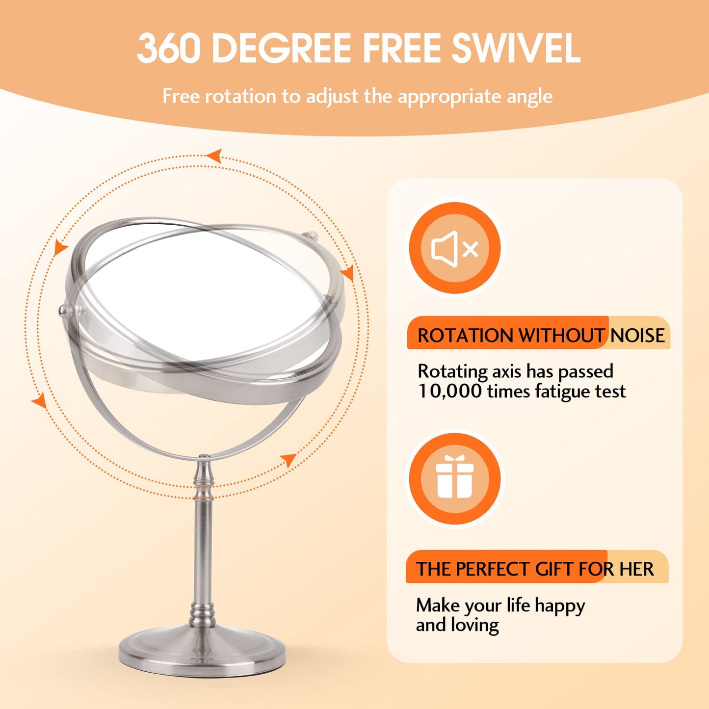 Ohotecy Makeup Mirror 8" Magnifying Mirror 1/10X Magnification, Large Table top Double-Sided Swivel Vanity Mirror Chrome Finish