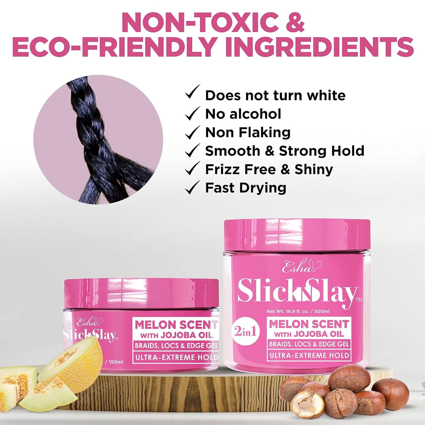 Esha Slick N Slay Braiding Gel - 3-in-1 Ultra Extreme Hold Gel for Locs, Twists & Edges - Hydrating & Conditioning Shining Formula - Fast Drying