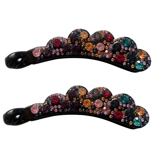 Sparkly Rhinestone Flower Banana Hair Clip Crystal Ponytail Holder Twist Hair Clips No Slip Bow Grip Comb Clamp Hair Grip with Teeth Hairpins Hair