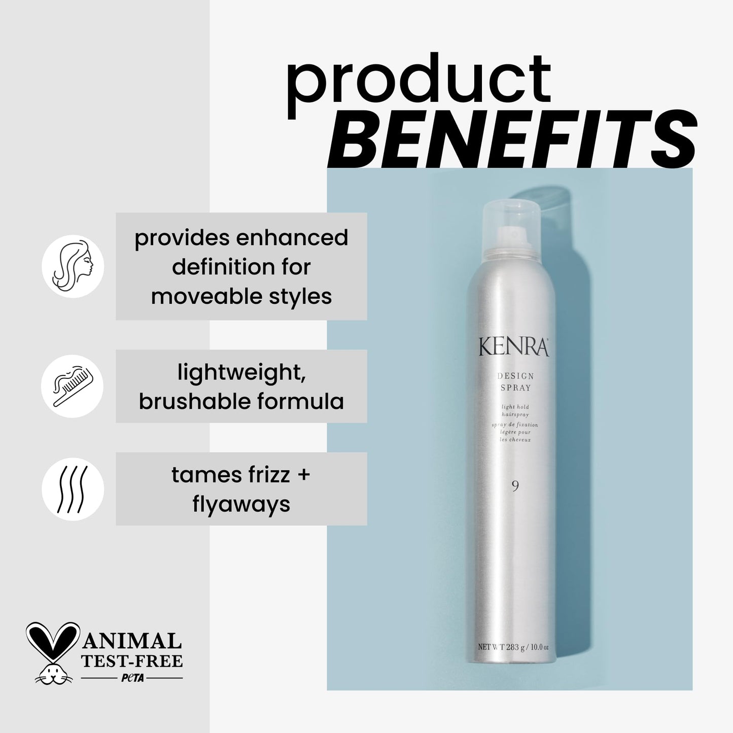 Kenra Professional Design Spray 9 | Light Hold Hairspray | Tames Frizz & Flyaways | Lightweight, Brushable Formula | All Hair Types | 10 oz