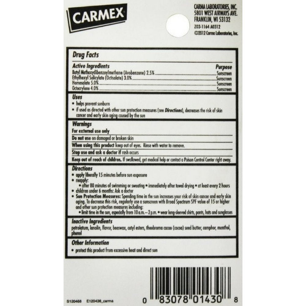 Carmex Moisturizing Lip Balm SPF 15 Cherry 0.35 oz (Pack of 6)