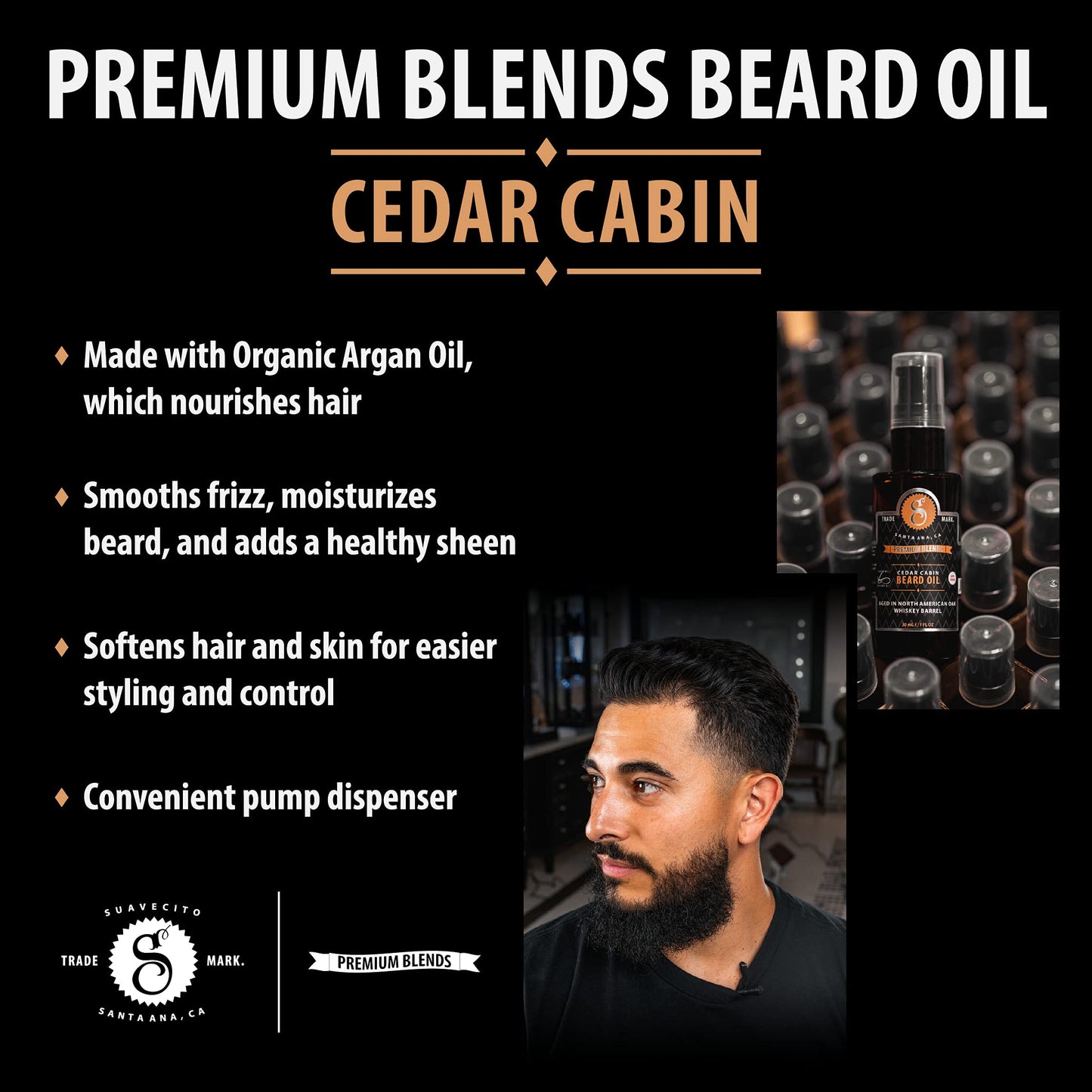 Suavecito Premium Blends Beard Oil - Leave-In Beard Conditioner For Softening Hair, Hydrating Skin, Eliminating Beard Dandruff, Healthy Beard Growth
