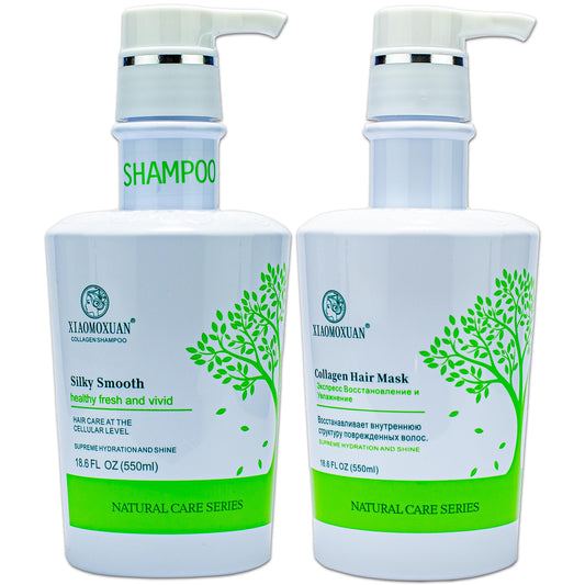 Xiaomoxuan Organic Collagen Tea Tree Deep Conditioning Hair Mask and Natural Cleansing Shampoo Build-Up Remover Set for Moisturizing and Split End