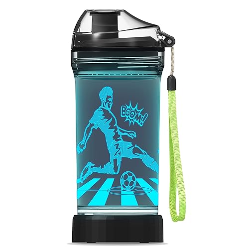 Lightzz Soccer Water Bottle with 3D Glowing Light Up, 14 OZ Tritan BPA Free Kids Water Bottle, Creative Ideal Travel Soccer Cup Gift for Boys 8-12