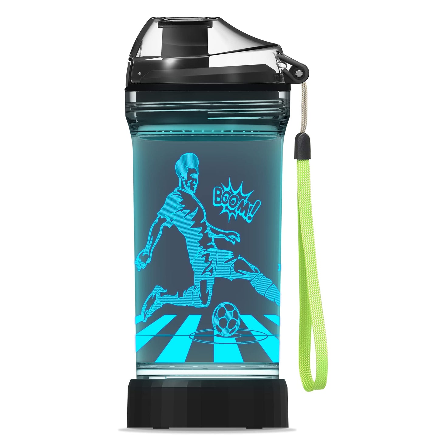 Lightzz Soccer Water Bottle with 3D Glowing Light Up, 14 OZ Tritan BPA Free Kids Water Bottle, Creative Ideal Travel Soccer Cup Gift for Boys 8-12