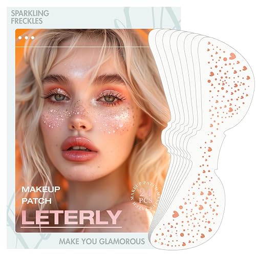 Leterly 24 Pcs Glitter Freckles Face Tattoo,Rose Gold Face Glitter Makeup Patches Cute Sparkle Freckles Patches Waterproof Makeup Speckles for Face