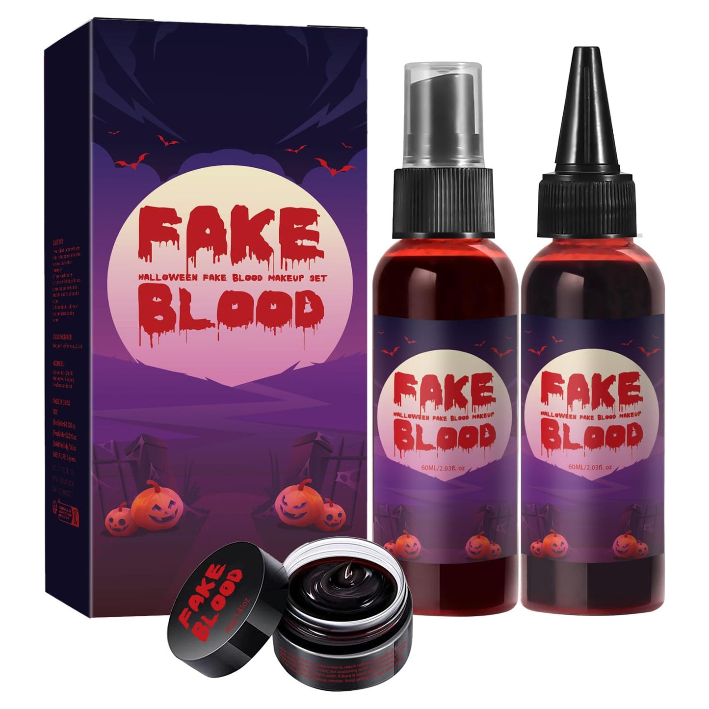 AOYEBO Fake Blood Makeup Kit - 60ml Spray & 40ml Coagulated Blood, Washable Realistic SFX Makeup for Halloween Zombie Vampire Cosplay (Natural