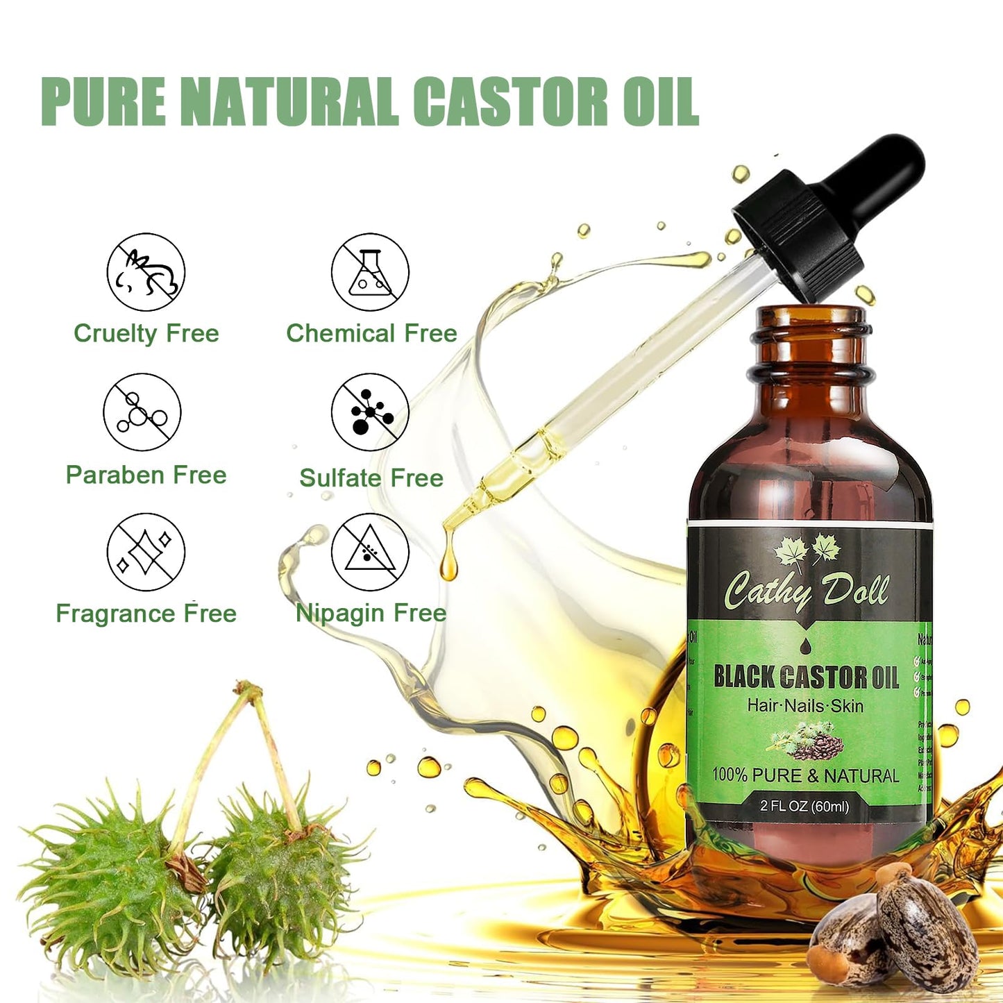 Jamaican Black Castor Oil Organic Cold Pressed Castor Oil For Hair 100% Pure Natural Castor Oil For Eyelashes Eyebrows (2 oz)