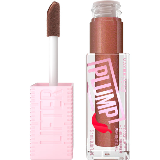MAYBELLINE Lifter Gloss Lifter Plump, Plumping Lip Gloss with Chili Pepper and 5% Maxi-Lip, Cocoa Zing, Sheer Cool Brown, 1 Count Beauty & Personal Care MAYBELLINE