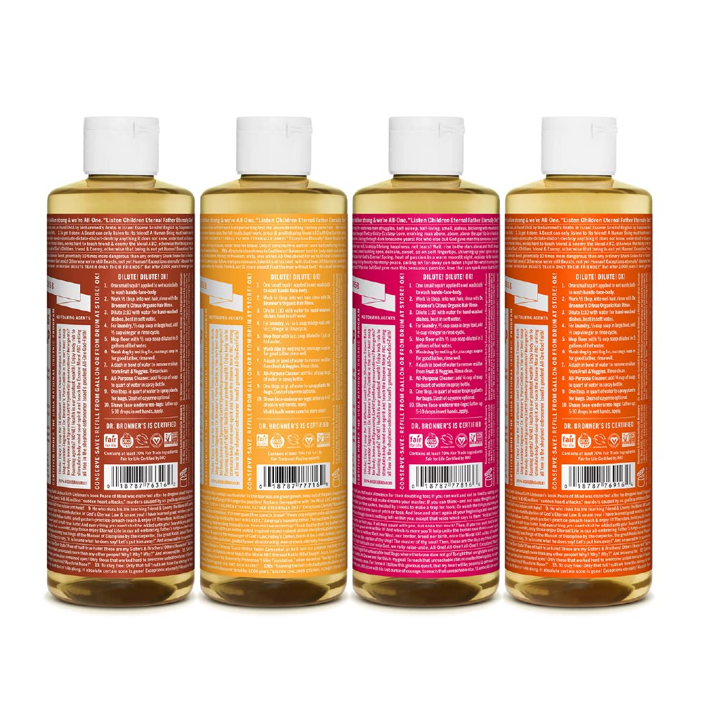 Dr. Bronner's - Pure-Castile Liquid Soap Variety Pack - Eucalyptus, Citrus, Rose, & Tea Tree, Made w/Organic Oils, 18-in-1 Uses: Face, Body, Hair Beauty & Personal Care Dr. Bronner's