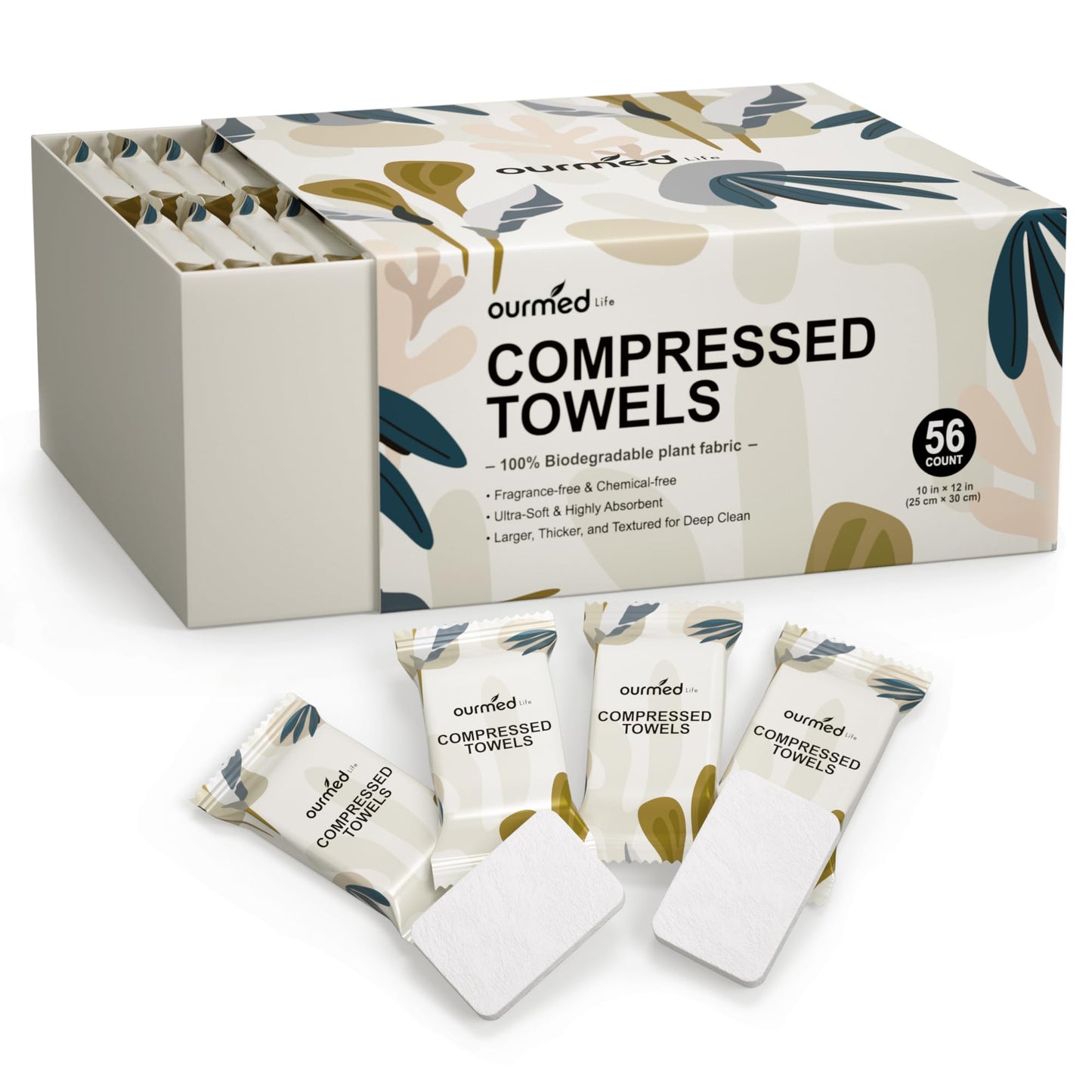 Ourmed Life Compressed Towel Tablets - Portable, Individually Wrapped Disposable Face Towels, Quickly Expand with Water, Soft & Lint-Free, 12‘’x10‘’ Beauty and Personal Care ourmed life Default Title