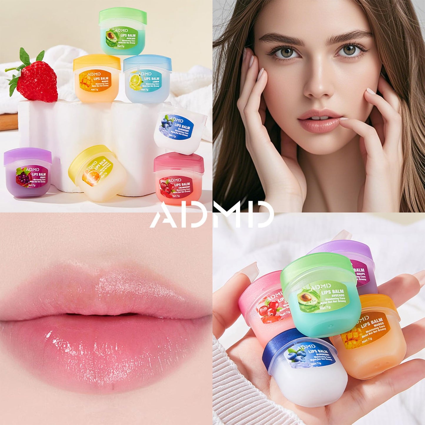 8-Pack Fruit Flavor Lip Balm Set, Mini Lip Mask for Daily Moisture & Overnight Care Helps Soothe Dry Lips