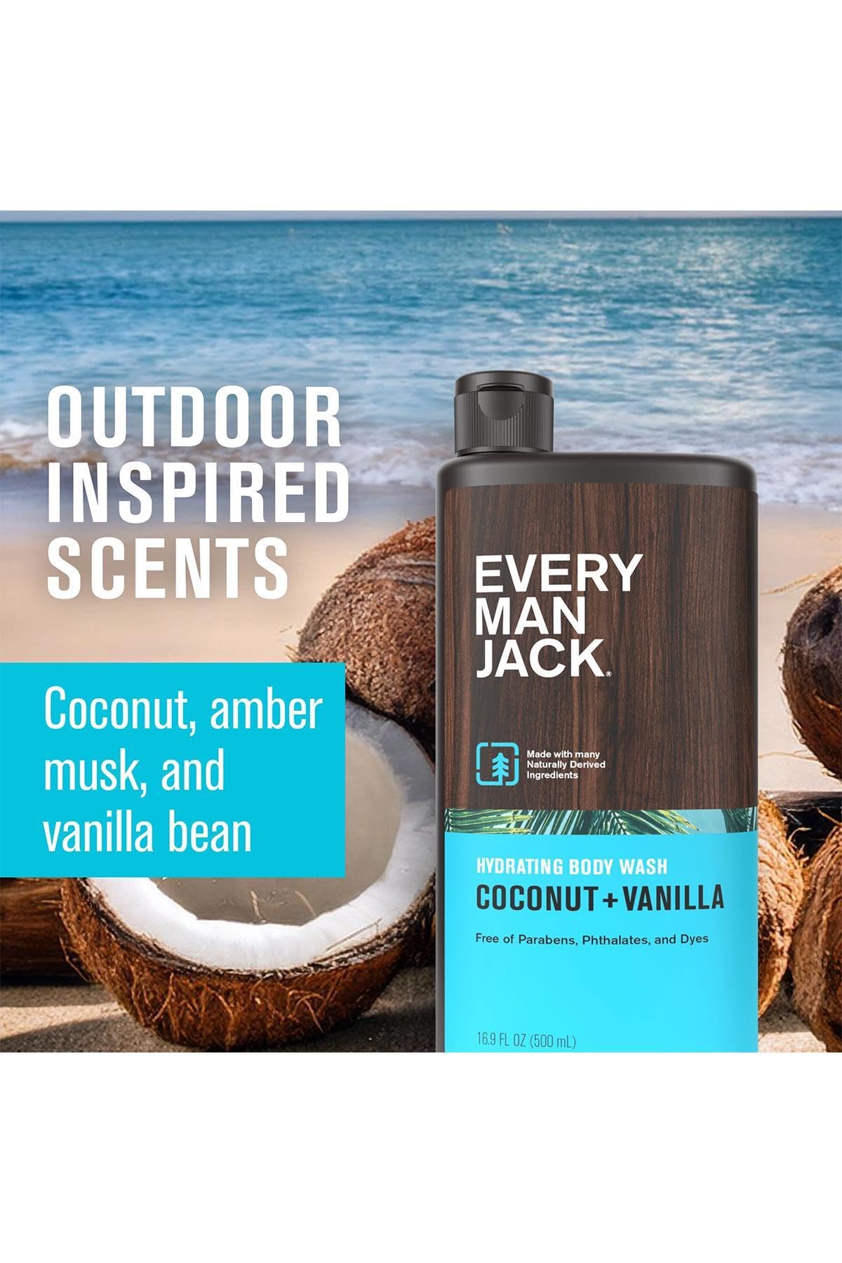 Every Man Jack Men's Hydrating Body Wash Naturally Derived Coconut and Vanilla - 16.9 fl oz NEW