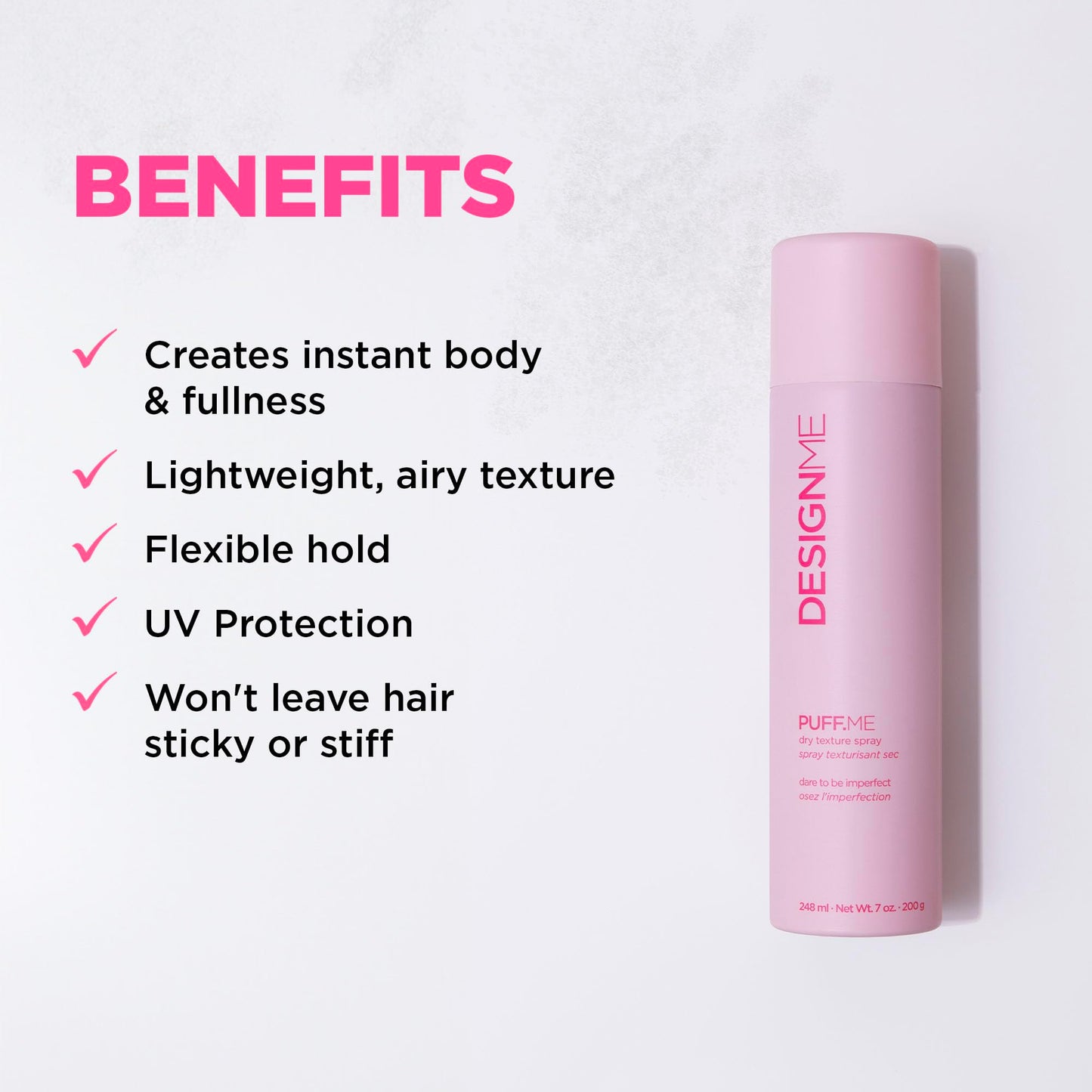 Design.Me PUFF.ME Volumizing Dry Texture Spray for Hair | Light Hold Hairspray for Straight or Wavy Hair | Color Safe Fine Hair Texture Spray | Beauty & Personal Care Design.Me