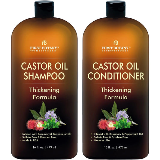 Castor Oil Shampoo and Conditioner - An Anti Hair Loss Set Thickening formula For Hair Regrowth, Anti Thinning Sulfate Free For Men & Women Anti
