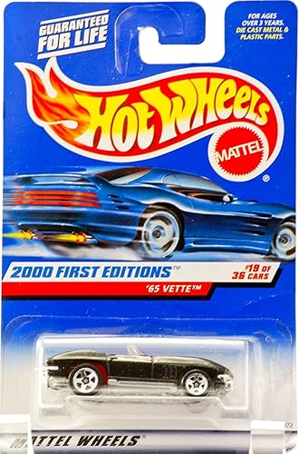 Hot Wheels 2000 - Mattel 65 Vette Convertible - Metallic Black - Red Interior - 5 Spoke Wheels - #19 of 36 - New - Out of Production - Limited…