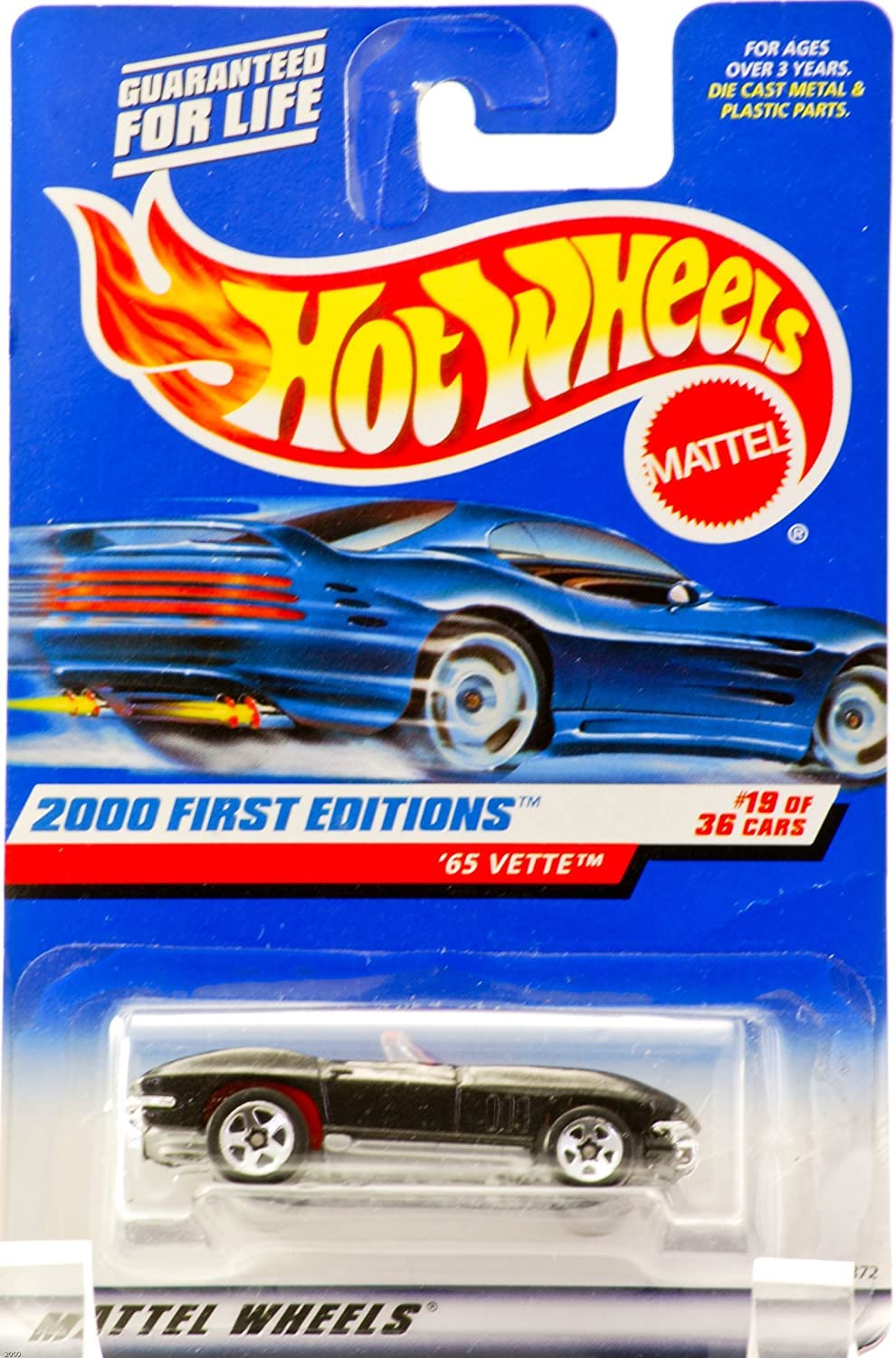 Hot Wheels 2000 - Mattel 65 Vette Convertible - Metallic Black - Red Interior - 5 Spoke Wheels - #19 of 36 - New - Out of Production - Limited…