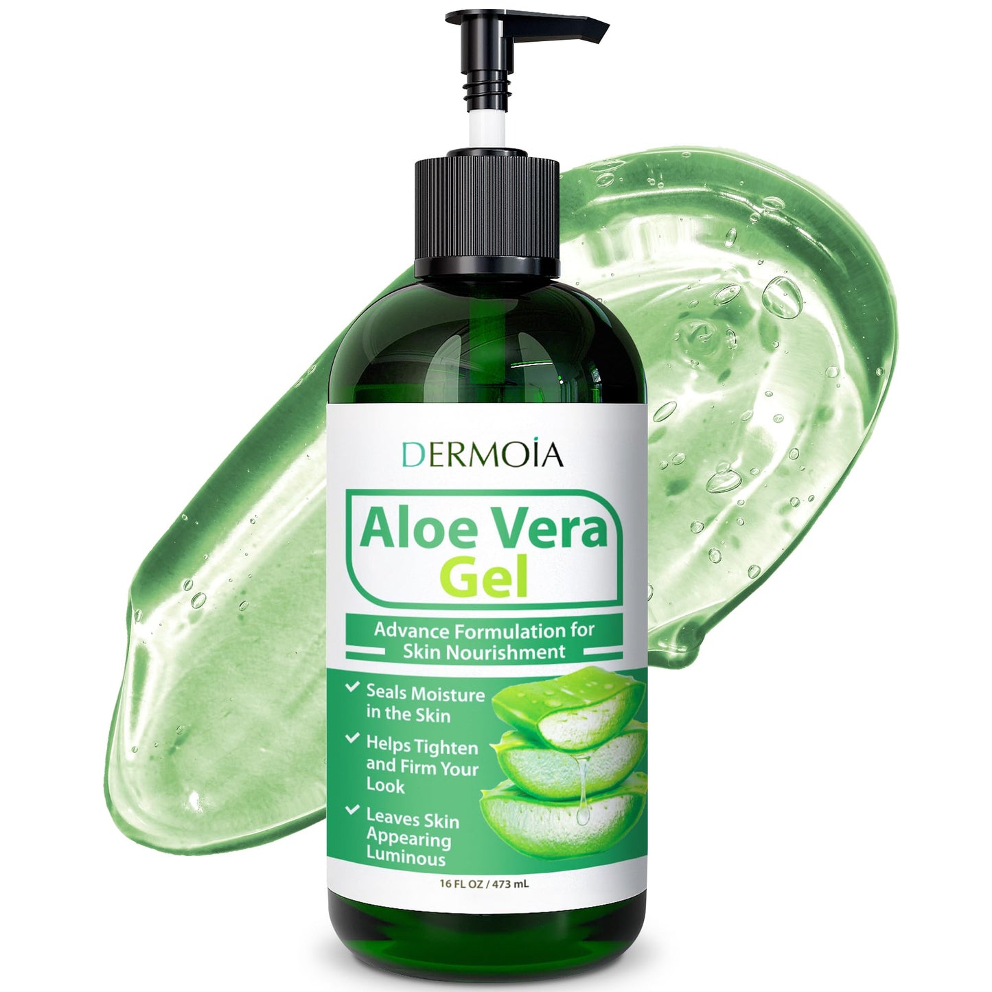 DERMOIA Aloe Vera Gel Body Moisturizer - Sunburn Relief Aloe Vera Gel for Skin with Apple Stem Cell, Cucumber & Violet Hydrosol - Hydrating Facial