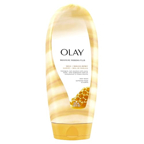 Olay Moisture Ribbons Plus Shea + Manuka Honey Body Wash, 18 oz(pack of 4)