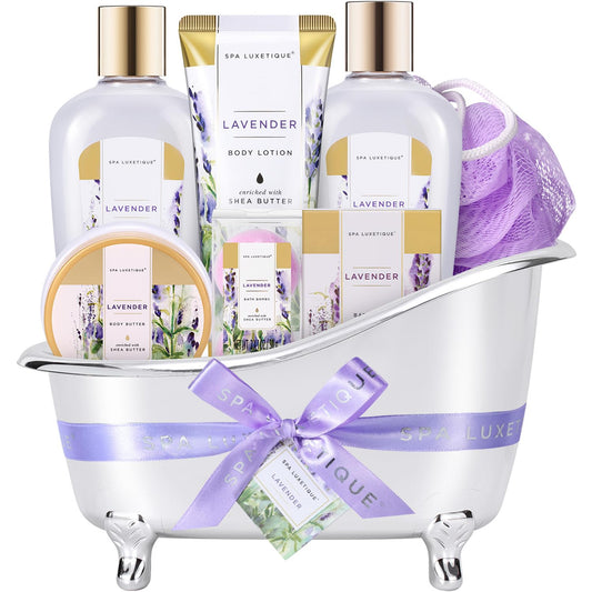spa luxetique Spa Gift Baskets for Women, 8 Pcs Lavender Lotion Set with Bubble Bath, Shower Gel, Birthday Anniversary Self Care Kit for Her, Mothers