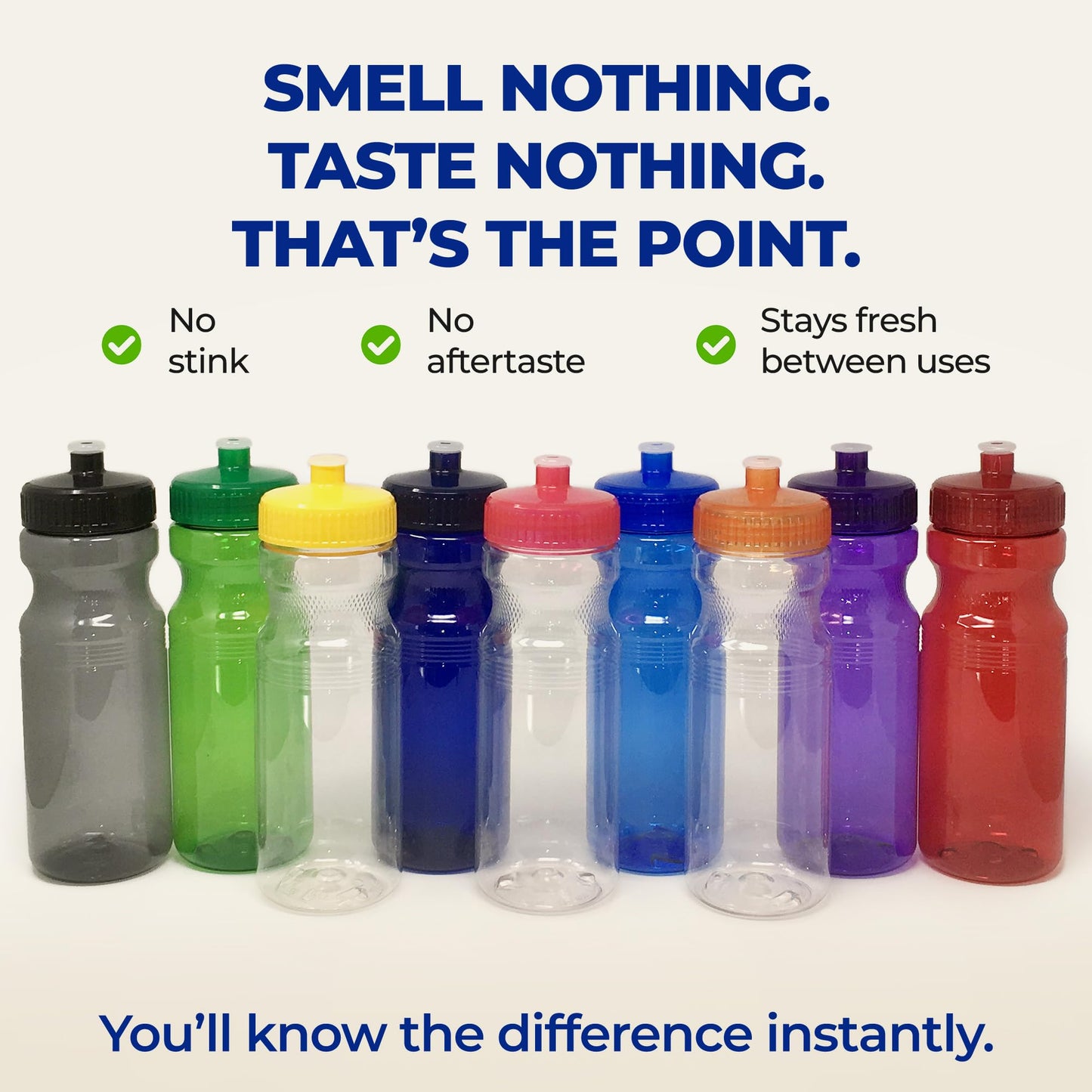 Rolling Sands USA Made 24 Ounce Sports Water Bottles - 100 Pack BPA-Free Blank Plastic Bottles for Group Use, Fitness Classes & Events - Translucent