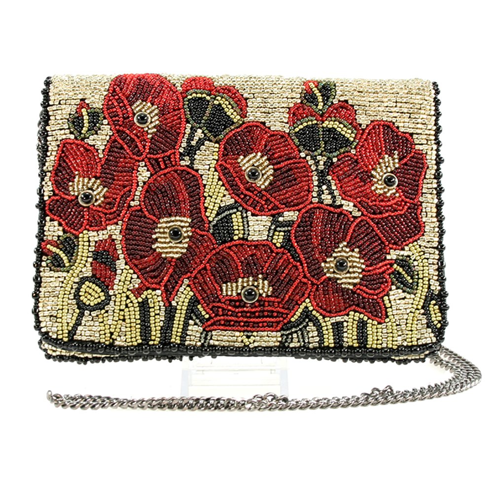 Mary Frances Poppies Beaded Mini Crossbody Handbag, Silver