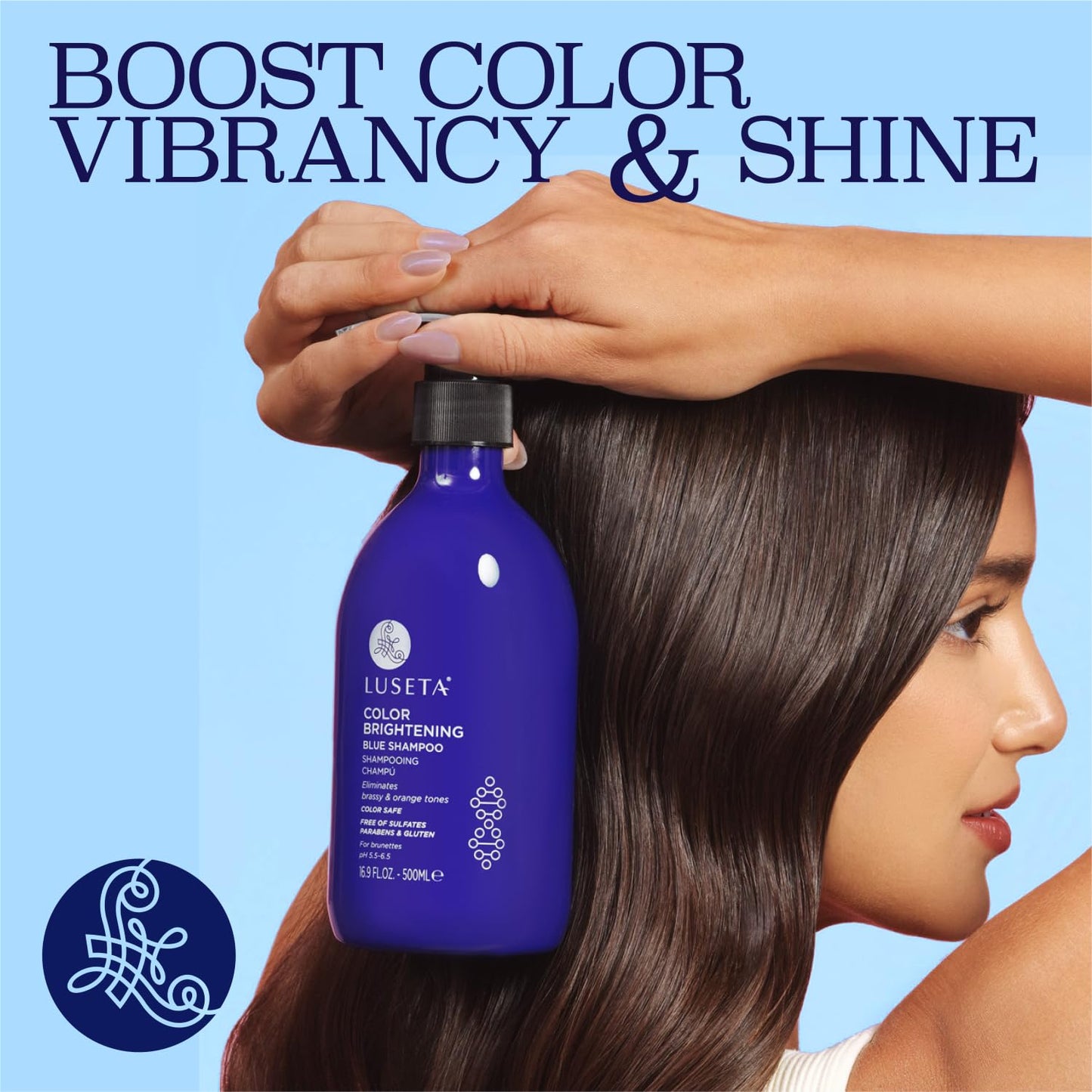 Luseta Color Brightening Blue Shampoo and Conditioner Set Orange & Copper Neutralizing for Brunettes & Dark Blondes, Brassiness Control Tone